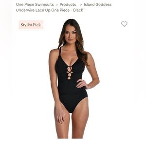 Women LA BLANCA Island Goddess Black One Piece Lace Up Swimsuit Size 8